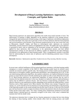 Development of Deep Learning Optimizers: Approaches, Concepts, and Update Rules