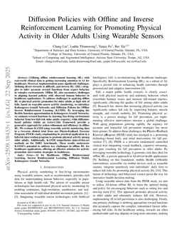 Diffusion Policies with Offline and Inverse Reinforcement Learning for Promoting Physical Activity in Older Adults Using Wearable Sensors