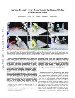 Learning Geometry-Aware Nonprehensile Pushing and Pulling with Dexterous Hands
