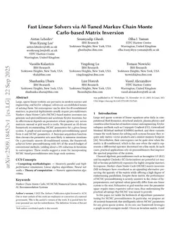 Fast Linear Solvers via AI-Tuned Markov Chain Monte Carlo-based Matrix Inversion