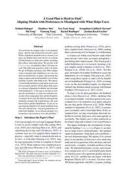 A Good Plan is Hard to Find: Aligning Models with Preferences is Misaligned with What Helps Users