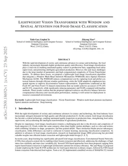 Lightweight Vision Transformer with Window and Spatial Attention for Food Image Classification