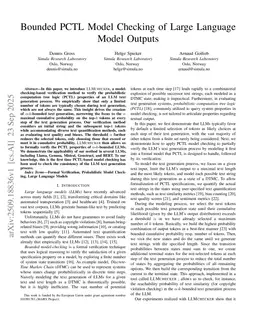 Bounded PCTL Model Checking of Large Language Model Outputs