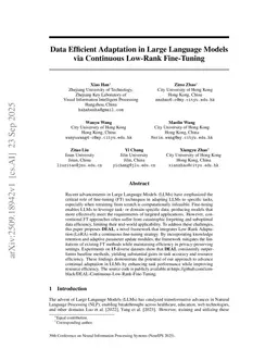 Data Efficient Adaptation in Large Language Models via Continuous Low-Rank Fine-Tuning