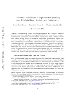 Theoretical Foundations of Representation Learning using Unlabeled Data: Statistics and Optimization
