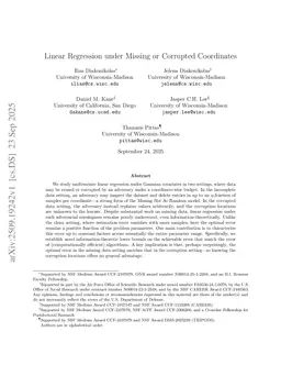 Linear Regression under Missing or Corrupted Coordinates