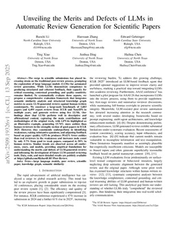 Unveiling the Merits and Defects of LLMs in Automatic Review Generation for Scientific Papers