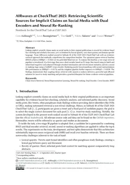 AIRwaves at CheckThat! 2025: Retrieving Scientific Sources for Implicit Claims on Social Media with Dual Encoders and Neural Re-Ranking