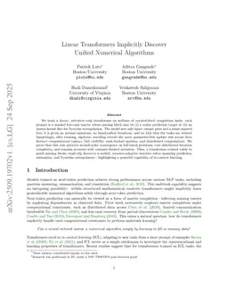 Linear Transformers Implicitly Discover Unified Numerical Algorithms