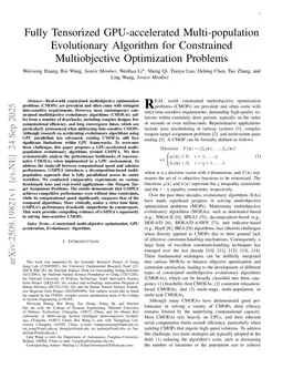 Fully Tensorized GPU-accelerated Multi-population Evolutionary Algorithm for Constrained Multiobjective Optimization Problems