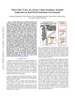 Where Did I Leave My Glasses? Open-Vocabulary Semantic Exploration in Real-World Semi-Static Environments