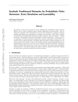 Symbolic Feedforward Networks for Probabilistic Finite Automata: Exact Simulation and Learnability