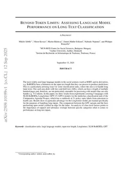 Beyond Token Limits: Assessing Language Model Performance on Long Text Classification