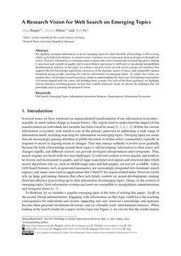 A Research Vision for Web Search on Emerging Topics