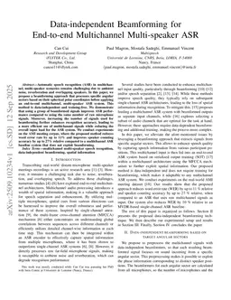 Data-independent Beamforming for End-to-end Multichannel Multi-speaker ASR