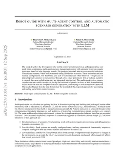 Robot guide with multi-agent control and automatic scenario generation with LLM