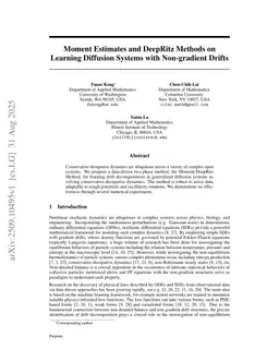 Moment Estimates and DeepRitz Methods on Learning Diffusion Systems with Non-gradient Drifts