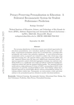 Privacy-Preserving Personalization in Education: A Federated Recommender System for Student Performance Prediction