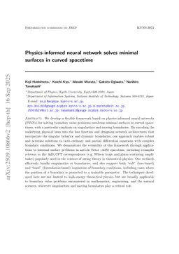 Physics-informed neural network solves minimal surfaces in curved spacetime