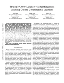 Strategic Cyber Defense via Reinforcement Learning-Guided Combinatorial Auctions