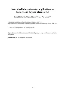 Neural cellular automata: applications to biology and beyond classical AI