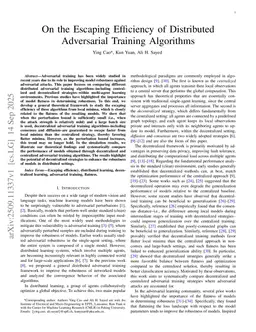 On the Escaping Efficiency of Distributed Adversarial Training Algorithms