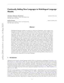 Continually Adding New Languages to Multilingual Language Models