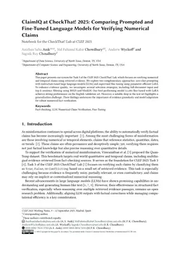 ClaimIQ at CheckThat! 2025: Comparing Prompted and Fine-Tuned Language Models for Verifying Numerical Claims