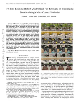 FR-Net: Learning Robust Quadrupedal Fall Recovery on Challenging Terrains through Mass-Contact Prediction