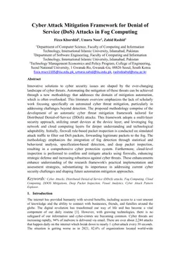 Cyber Attack Mitigation Framework for Denial of Service (DoS) Attacks in Fog Computing