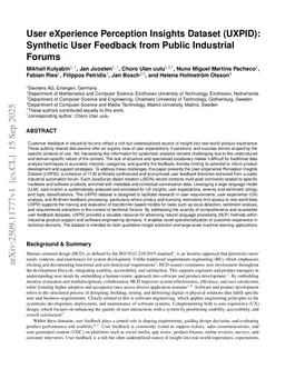 User eXperience Perception Insights Dataset (UXPID): Synthetic User Feedback from Public Industrial Forums
