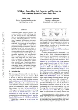 SCDTour: Embedding Axis Ordering and Merging for Interpretable Semantic Change Detection