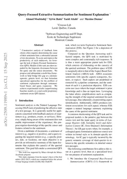 Query-Focused Extractive Summarization for Sentiment Explanation