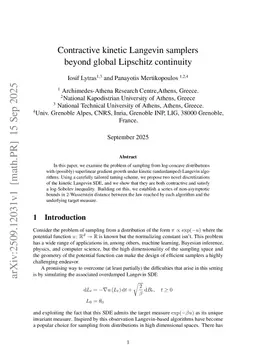 Contractive kinetic Langevin samplers beyond global Lipschitz continuity