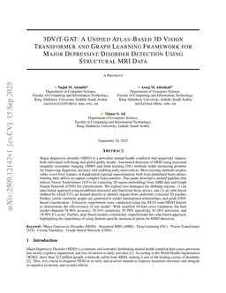 3DViT-GAT: A Unified Atlas-Based 3D Vision Transformer and Graph Learning Framework for Major Depressive Disorder Detection Using Structural MRI Data