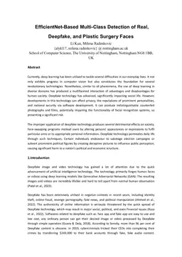 EfficientNet-Based Multi-Class Detection of Real, Deepfake, and Plastic Surgery Faces