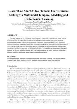 Research on Short-Video Platform User Decision-Making via Multimodal Temporal Modeling and Reinforcement Learning