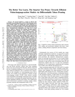 The Better You Learn, The Smarter You Prune: Towards Efficient Vision-language-action Models via Differentiable Token Pruning