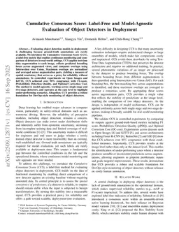 Cumulative Consensus Score: Label-Free and Model-Agnostic Evaluation of Object Detectors in Deployment