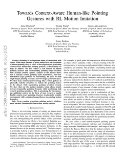 Towards Context-Aware Human-like Pointing Gestures with RL Motion Imitation