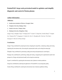 FusionMAE: large-scale pretrained model to optimize and simplify diagnostic and control of fusion plasma