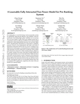 A Learnable Fully Interacted Two-Tower Model for Pre-Ranking System
