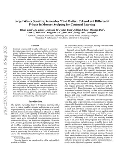 Forget What's Sensitive, Remember What Matters: Token-Level Differential Privacy in Memory Sculpting for Continual Learning