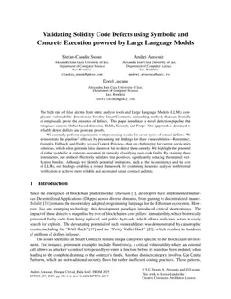 Validating Solidity Code Defects using Symbolic and Concrete Execution powered by Large Language Models