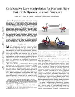 Collaborative Loco-Manipulation for Pick-and-Place Tasks with Dynamic Reward Curriculum