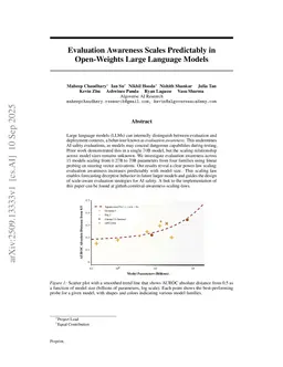 Evaluation Awareness Scales Predictably in Open-Weights Large Language Models