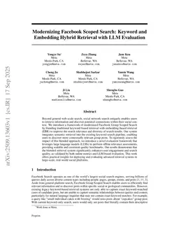 Modernizing Facebook Scoped Search: Keyword and Embedding Hybrid Retrieval with LLM Evaluation