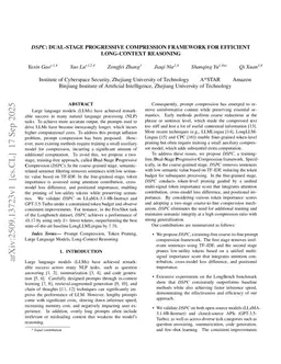 DSPC: Dual-Stage Progressive Compression Framework for Efficient Long-Context Reasoning