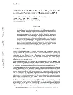 Linguistic Nepotism: Trading-off Quality for Language Preference in Multilingual RAG