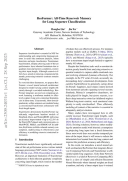 ResFormer: All-Time Reservoir Memory for Long Sequence Classification
